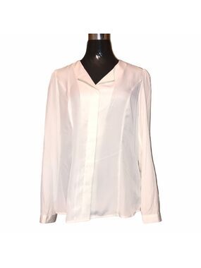 Classy Workwear Como Black White Contrast Blouse Small Soft Flowy Semi-Sheer